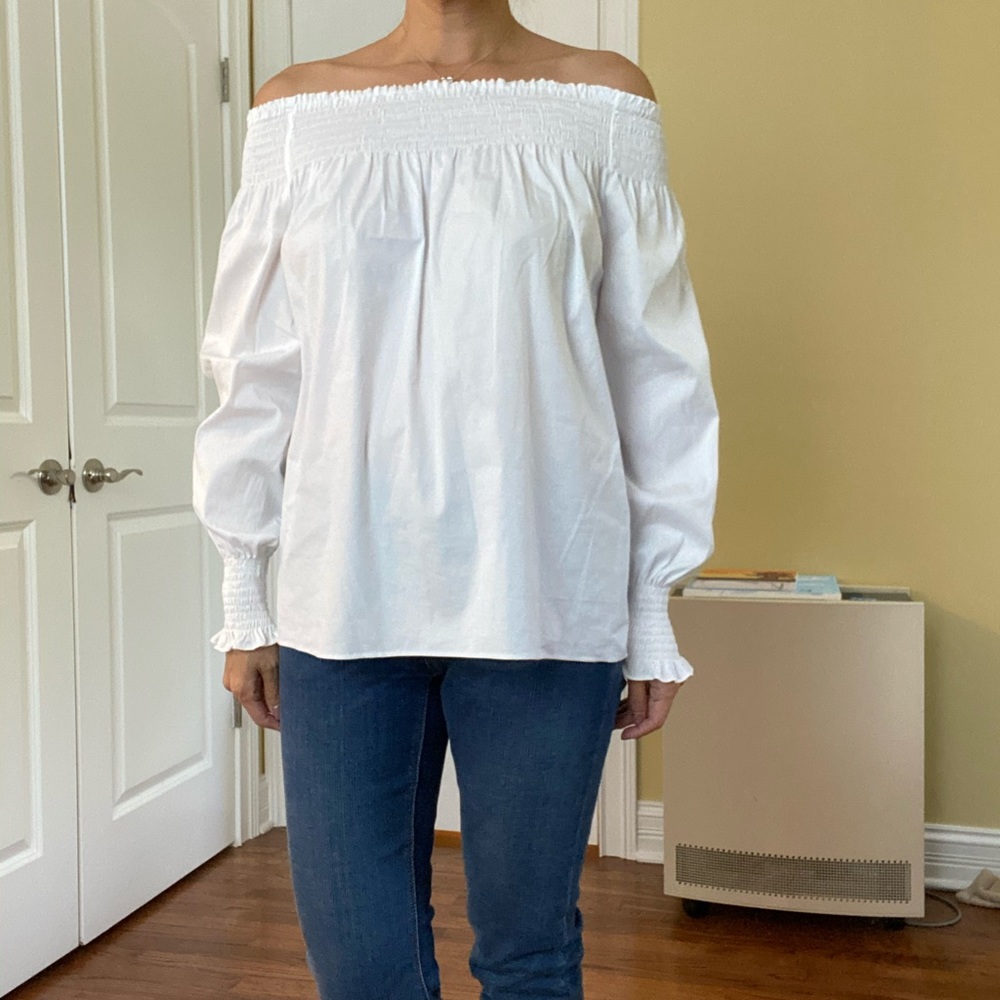 Zara White Off The Shoulder Shirt Sz XS